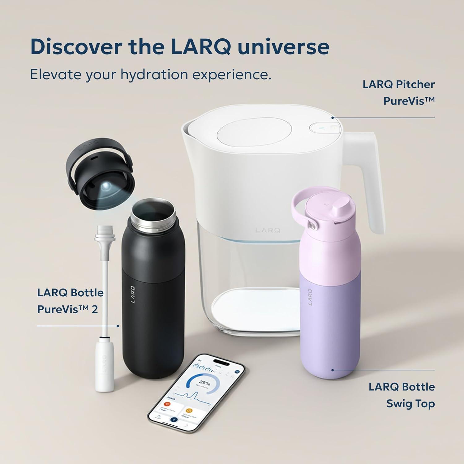 image:imageLARQ Bottle Filtered Insulated Stainless Steel Water Bottle BPA Free with Nano Zero Technology and LongLasting Filters Obsidian Black 25ozGranite White