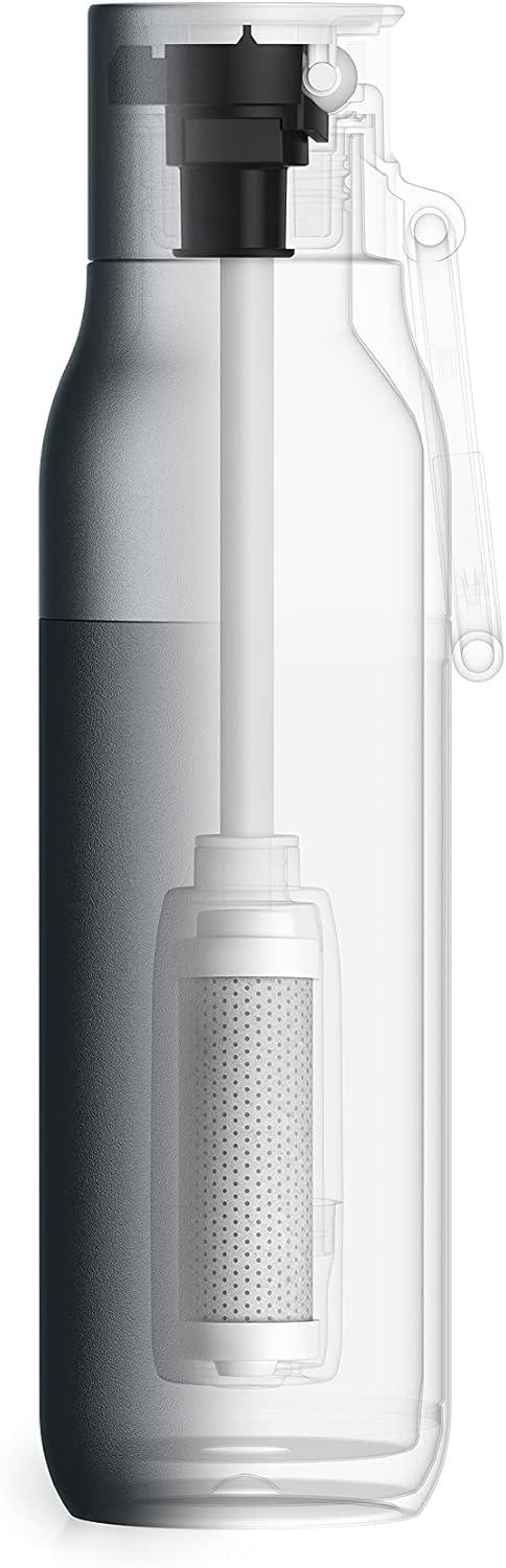 image:imageLARQ Bottle Filtered Insulated Stainless Steel Water Bottle BPA Free with Nano Zero Technology and LongLasting Filters Obsidian Black 25ozGranite White