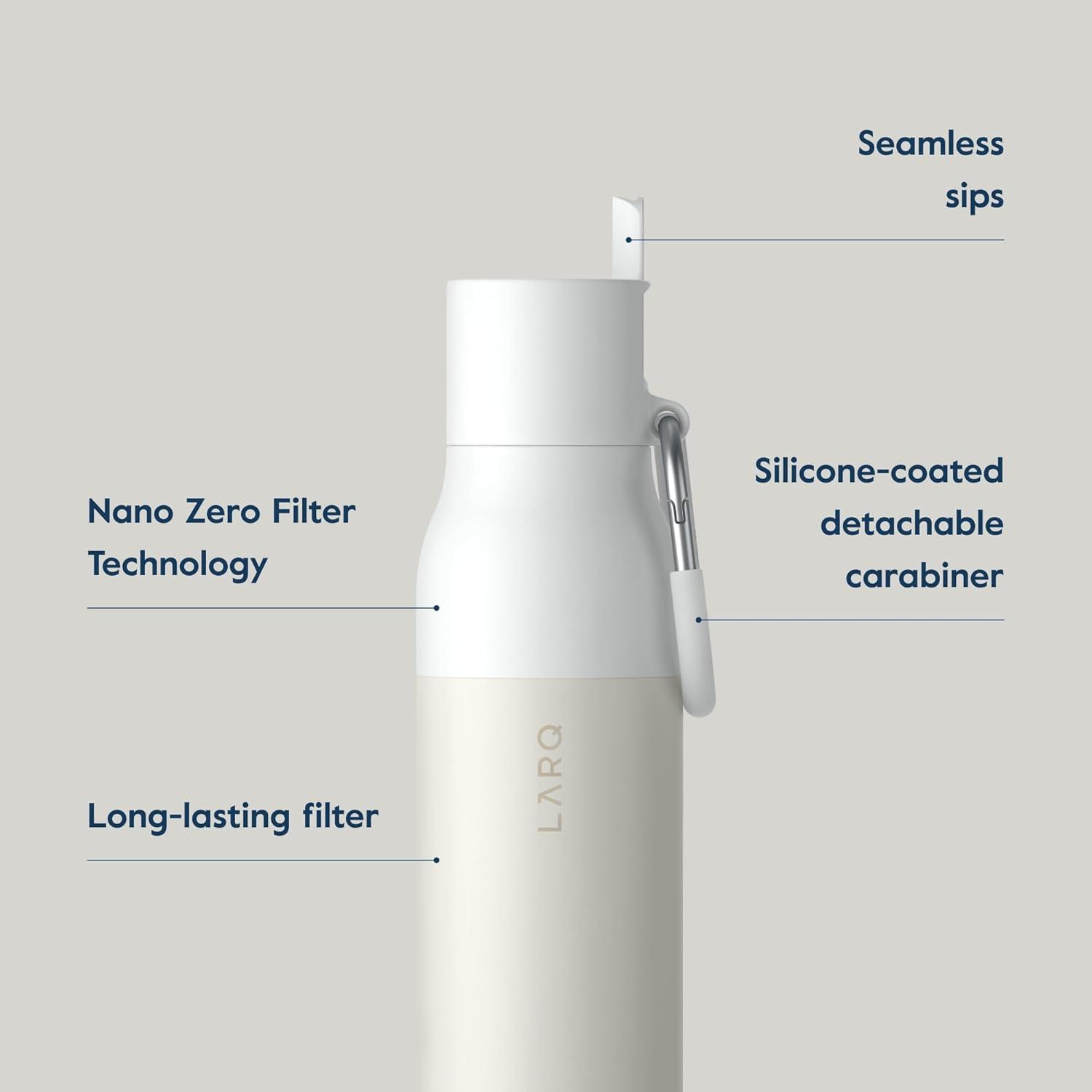 image:imageLARQ Bottle Filtered Insulated Stainless Steel Water Bottle BPA Free with Nano Zero Technology and LongLasting Filters Obsidian Black 25ozGranite White