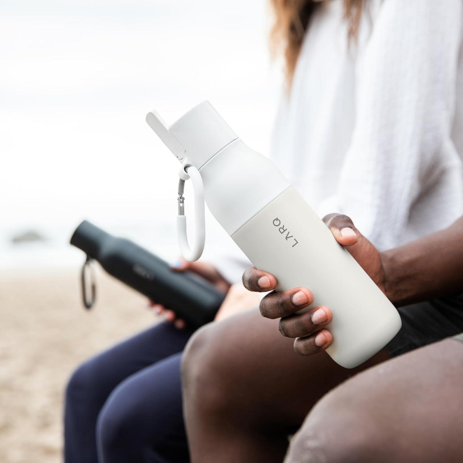 image:imageLARQ Bottle Filtered Insulated Stainless Steel Water Bottle BPA Free with Nano Zero Technology and LongLasting Filters Obsidian Black 25ozGranite White