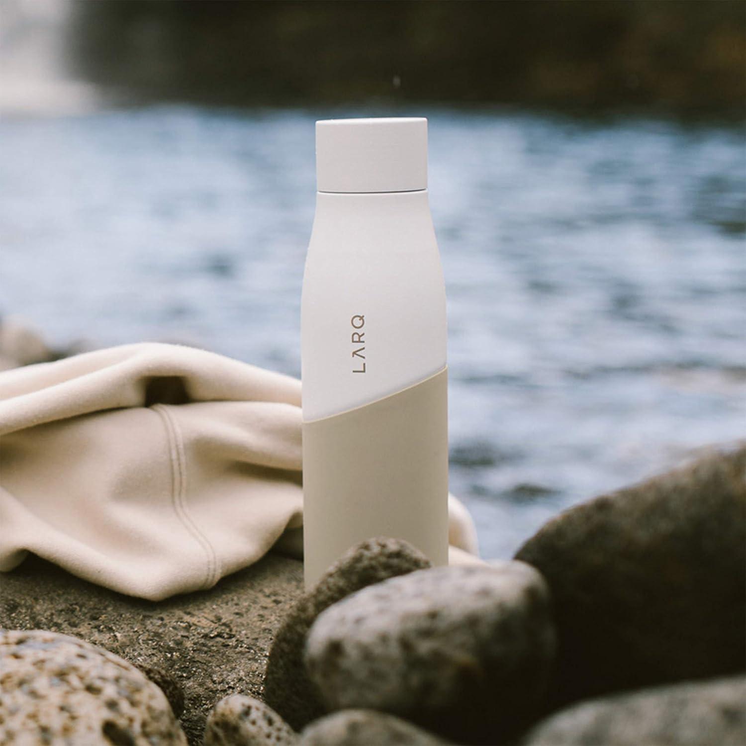 image:imageLARQ Bottle Movement PureVis 24 oz Lightweight SelfCleaning and NonInsulated Stainless Steel Water Bottle with UV Water Purifier Reusable amp Travel Friendly BlackOnyxWhiteDune