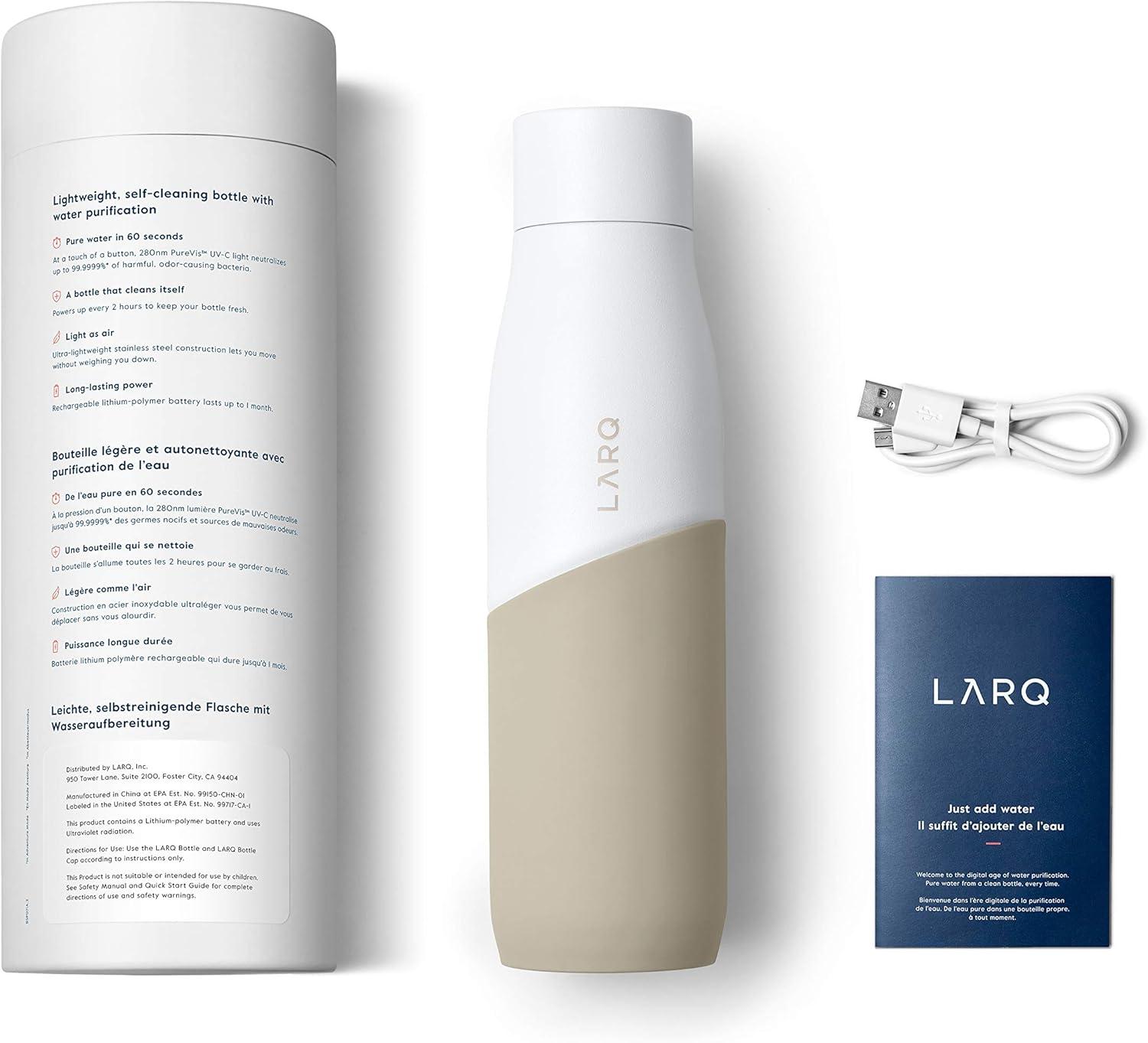 image:imageLARQ Bottle Movement PureVis 24 oz Lightweight SelfCleaning and NonInsulated Stainless Steel Water Bottle with UV Water Purifier Reusable amp Travel Friendly BlackOnyxWhiteDune