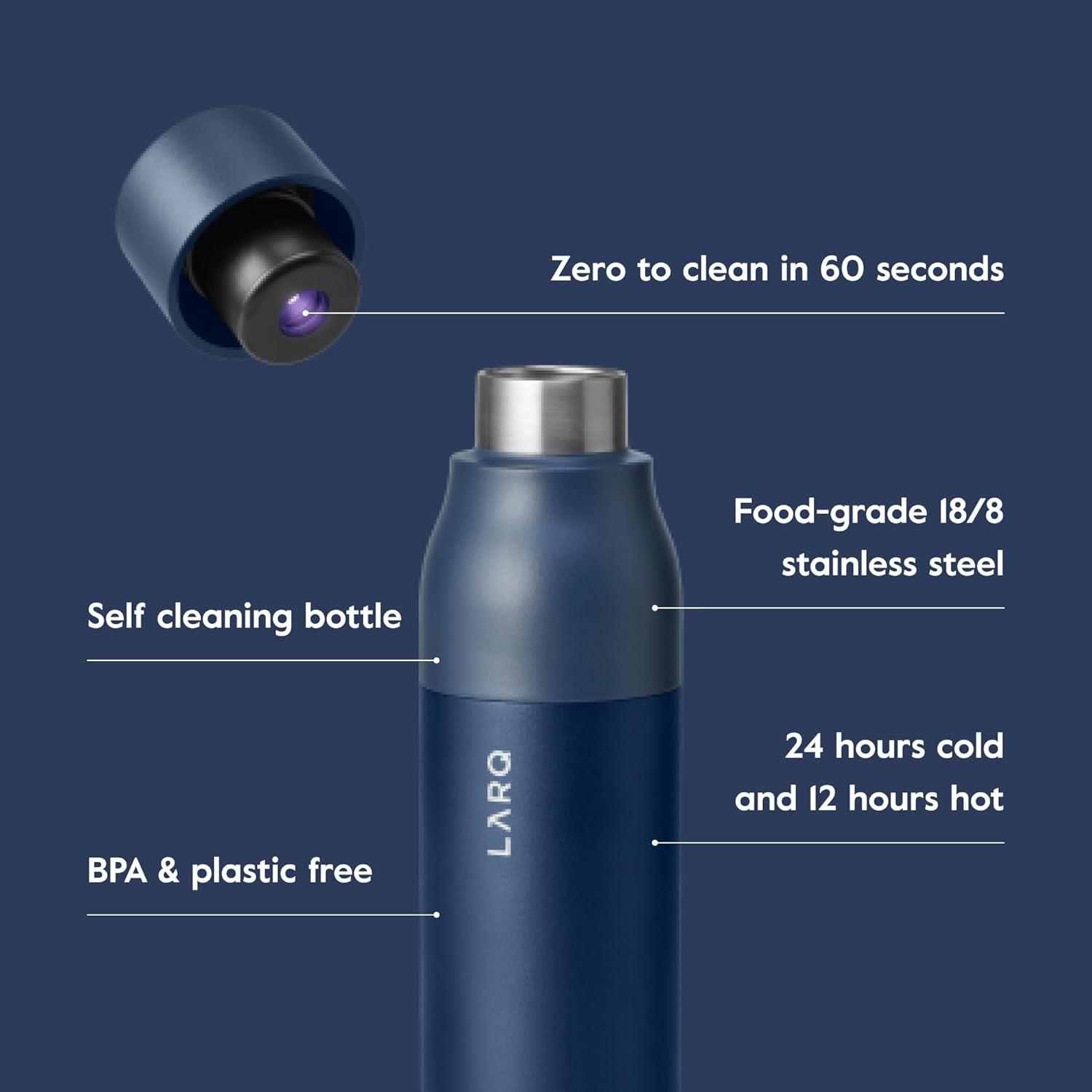 image:imageLARQ Bottle PureVis 17 oz SelfCleaning and Insulated Stainless Steel Water Bottle with UV Water Purifier and Awardwinning Design Reusable amp Travel Friendly Monaco BlueMonaco Blue