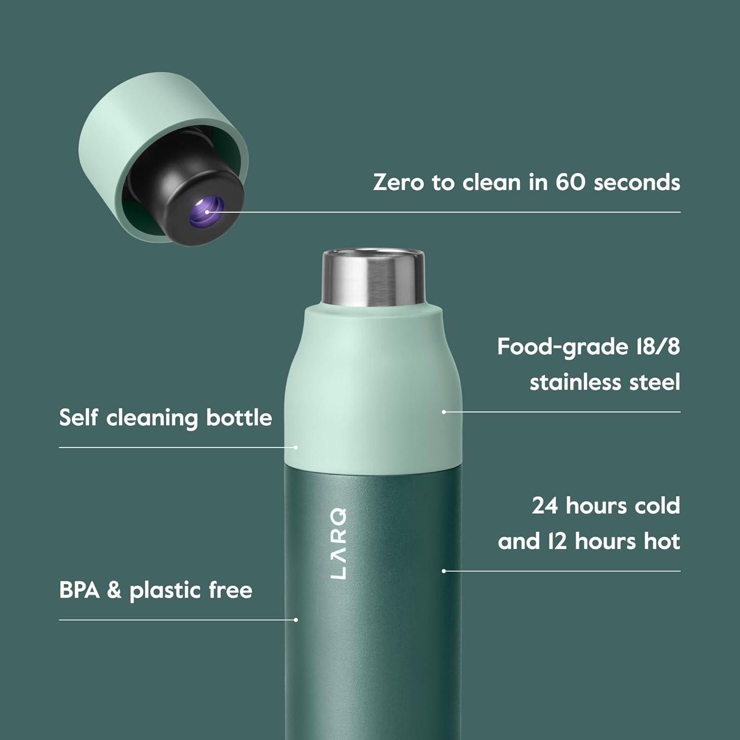 image:imageLARQ Bottle PureVis 17 oz SelfCleaning and Insulated Stainless Steel Water Bottle with UV Water Purifier and Awardwinning Design Reusable amp Travel Friendly Monaco BlueEucalyptus Green