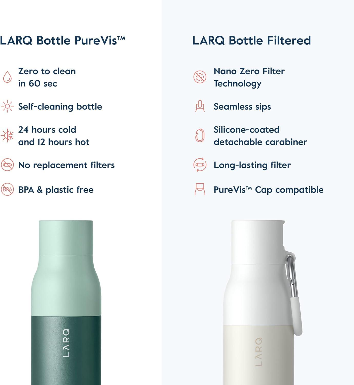 image:imageLARQ Bottle PureVis 17 oz SelfCleaning and Insulated Stainless Steel Water Bottle with UV Water Purifier and Awardwinning Design Reusable amp Travel Friendly Monaco BlueEucalyptus Green