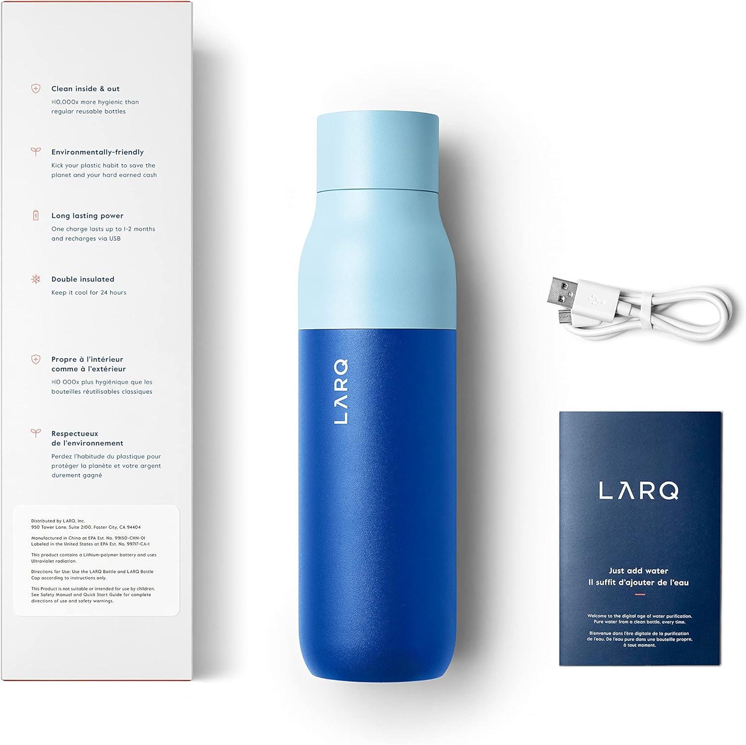 image:imageLARQ Bottle PureVis 17 oz SelfCleaning and Insulated Stainless Steel Water Bottle with UV Water Purifier and Awardwinning Design Reusable amp Travel Friendly Monaco BlueElectro Blue