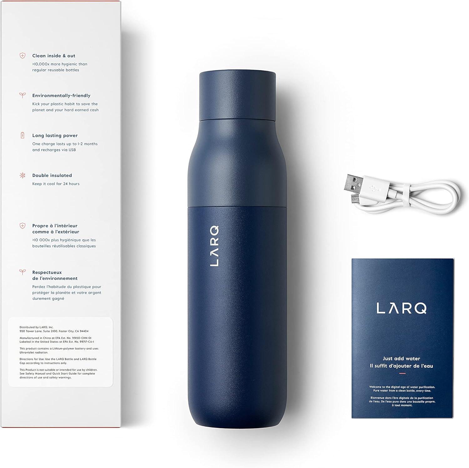 image:imageLARQ Bottle PureVis 17 oz SelfCleaning and Insulated Stainless Steel Water Bottle with UV Water Purifier and Awardwinning Design Reusable amp Travel Friendly Monaco BlueMonaco Blue