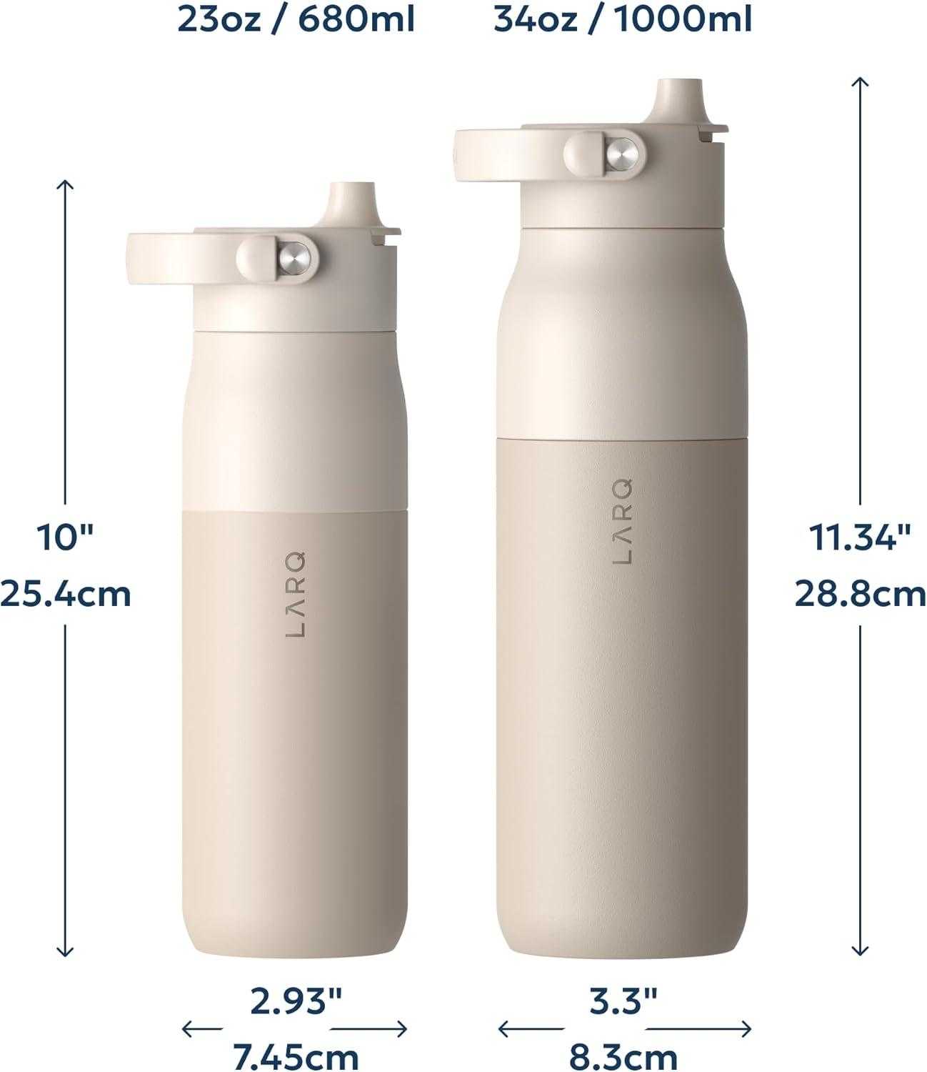 image:imageLARQ Bottle PureVis 2 UV Water Purifier with SelfCleaning App Hydration Tracking Filter Straw Detachable Handle DoubleWall InsulatedMojave Dune