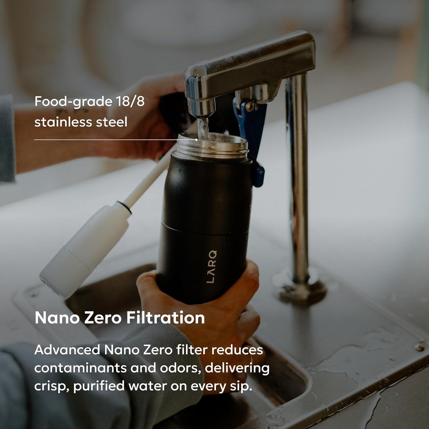 image:imageLARQ Bottle PureVis 2 UV Water Purifier with SelfCleaning App Hydration Tracking Filter Straw Detachable Handle DoubleWall InsulatedMojave Dune