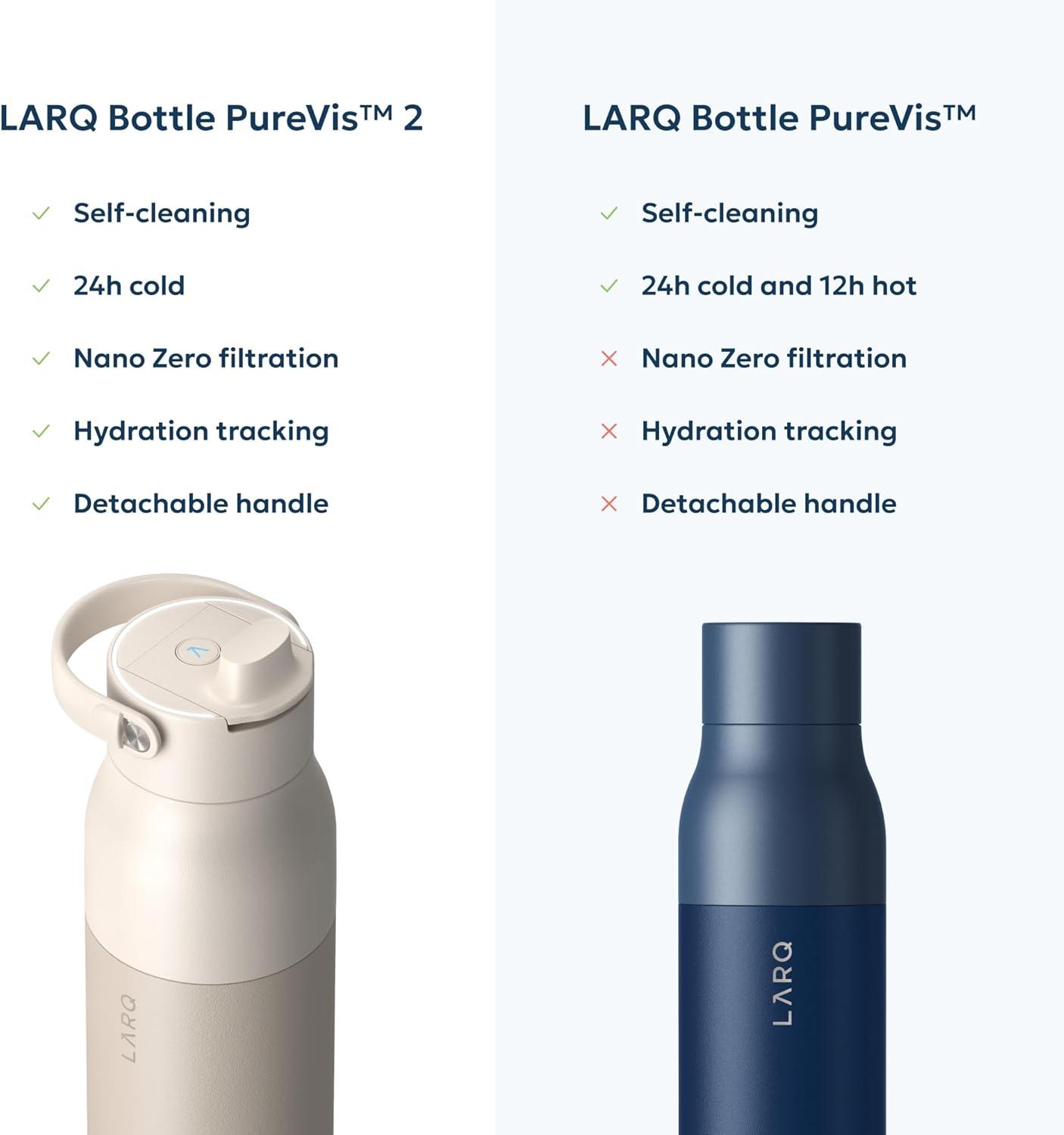 image:imageLARQ Bottle PureVis 2 UV Water Purifier with SelfCleaning App Hydration Tracking Filter Straw Detachable Handle DoubleWall InsulatedMojave Dune