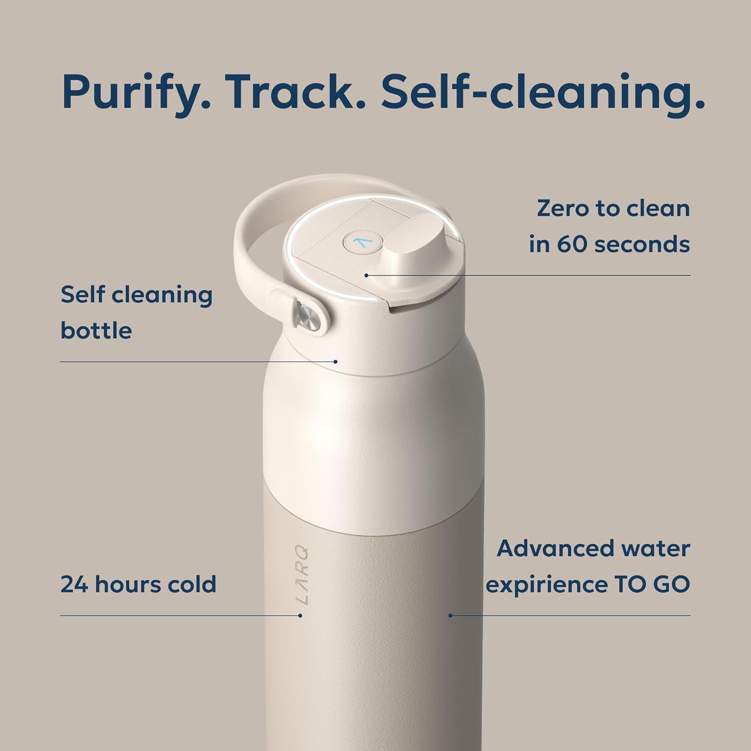 image:imageLARQ Bottle PureVis 2 UV Water Purifier with SelfCleaning App Hydration Tracking Filter Straw Detachable Handle DoubleWall InsulatedMojave Dune
