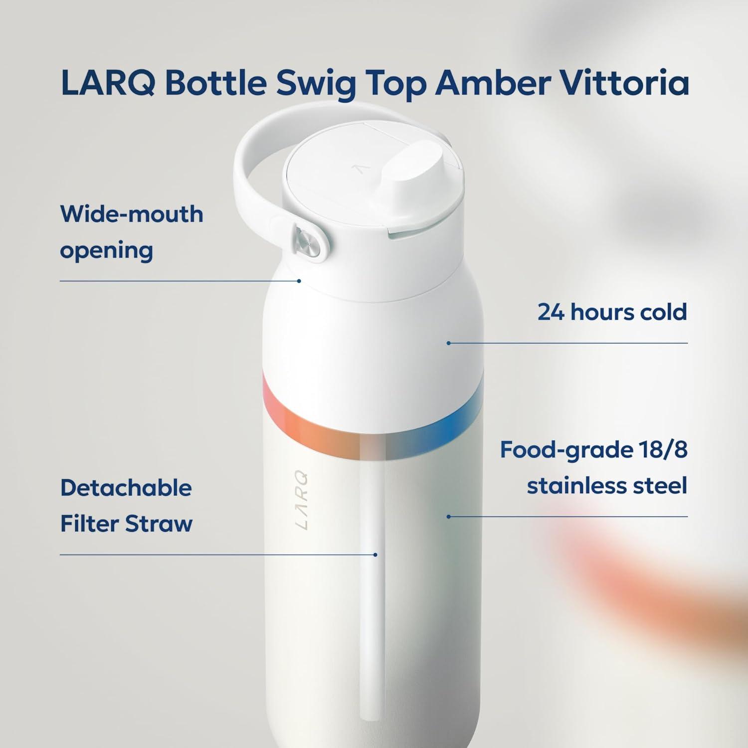 image:imageLARQ Bottle Swig Top 34oz Insulated Stainless Steel Water Bottle With BuiltIn Silicone Handle BPA Free Reusable Water Bottle for Sports Gym and Travel Granite WhiteAmber Vittoria Granite White