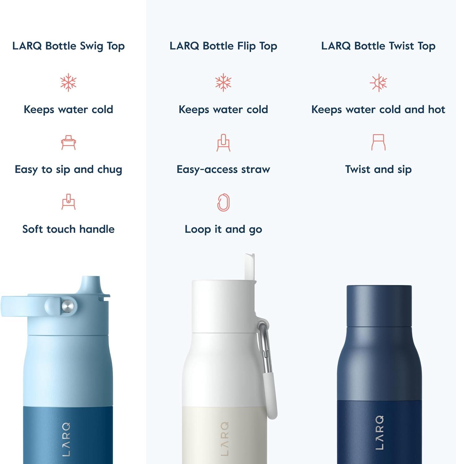 image:imageLARQ Bottle Swig Top 34oz Insulated Stainless Steel Water Bottle With BuiltIn Silicone Handle BPA Free Reusable Water Bottle for Sports Gym and Travel Granite WhiteAmalfi Blue