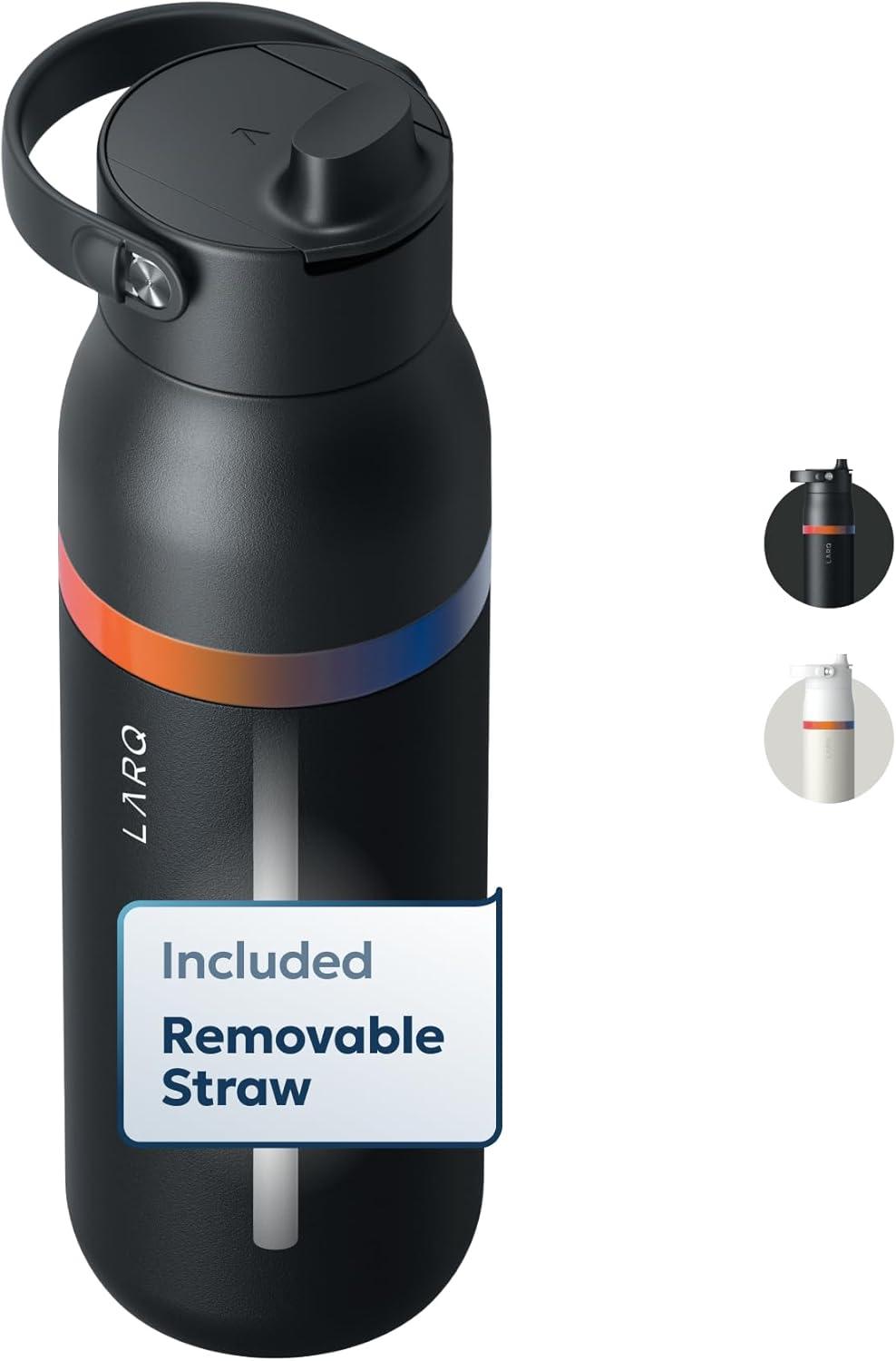 image:imageLARQ Bottle Swig Top 34oz Insulated Stainless Steel Water Bottle With BuiltIn Silicone Handle BPA Free Reusable Water Bottle for Sports Gym and Travel Granite WhiteAmber Vittoria Obsidian Black