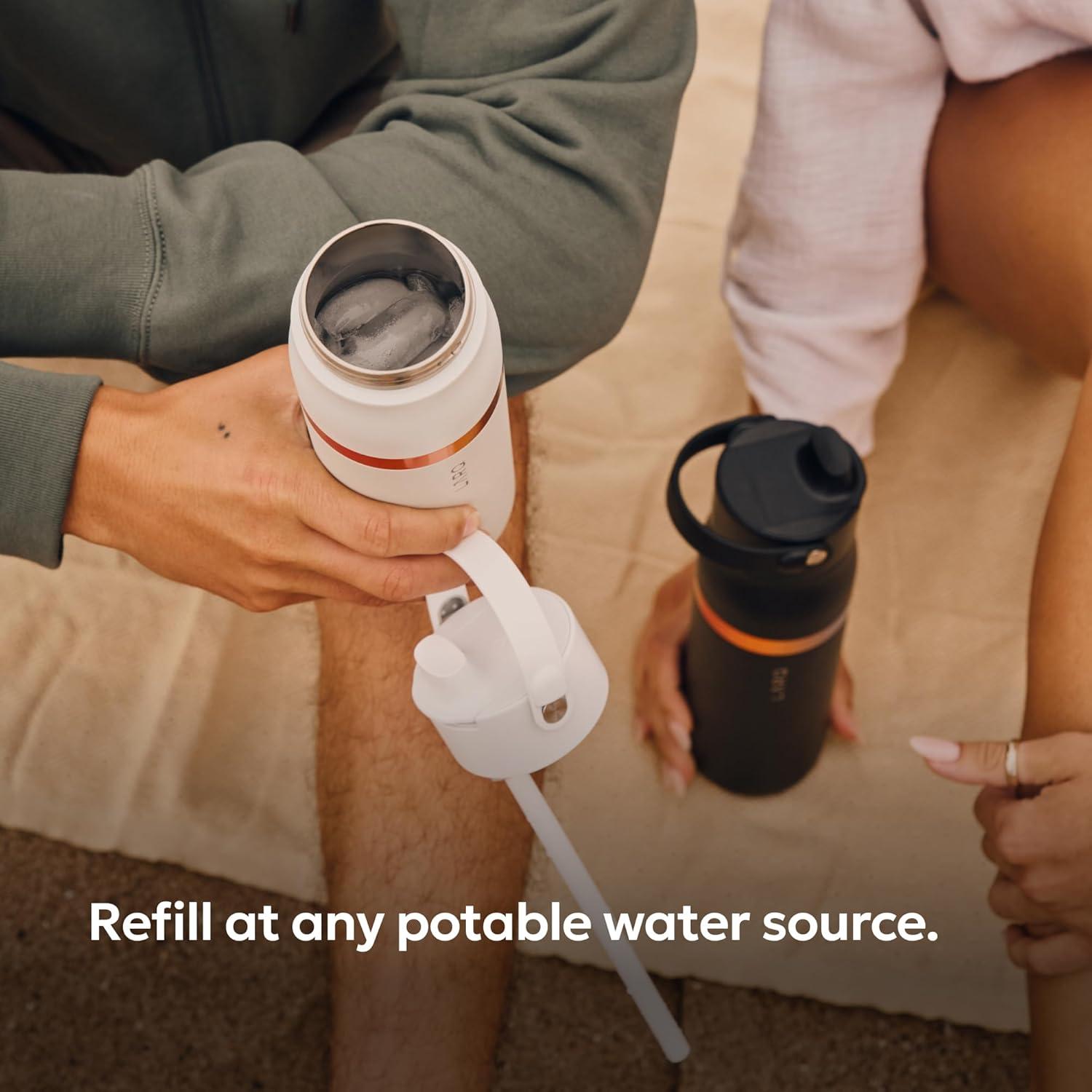 image:imageLARQ Bottle Swig Top 34oz Insulated Stainless Steel Water Bottle With BuiltIn Silicone Handle BPA Free Reusable Water Bottle for Sports Gym and Travel Granite WhiteAmber Vittoria Obsidian Black