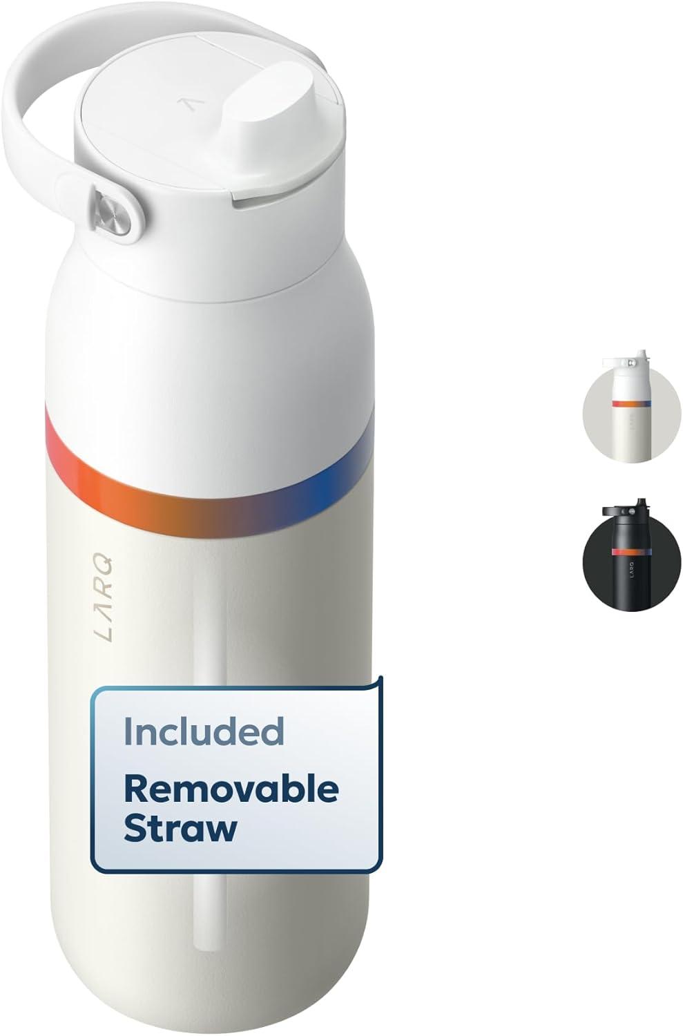 image:imageLARQ Bottle Swig Top 34oz Insulated Stainless Steel Water Bottle With BuiltIn Silicone Handle BPA Free Reusable Water Bottle for Sports Gym and Travel Granite WhiteAmber Vittoria Granite White