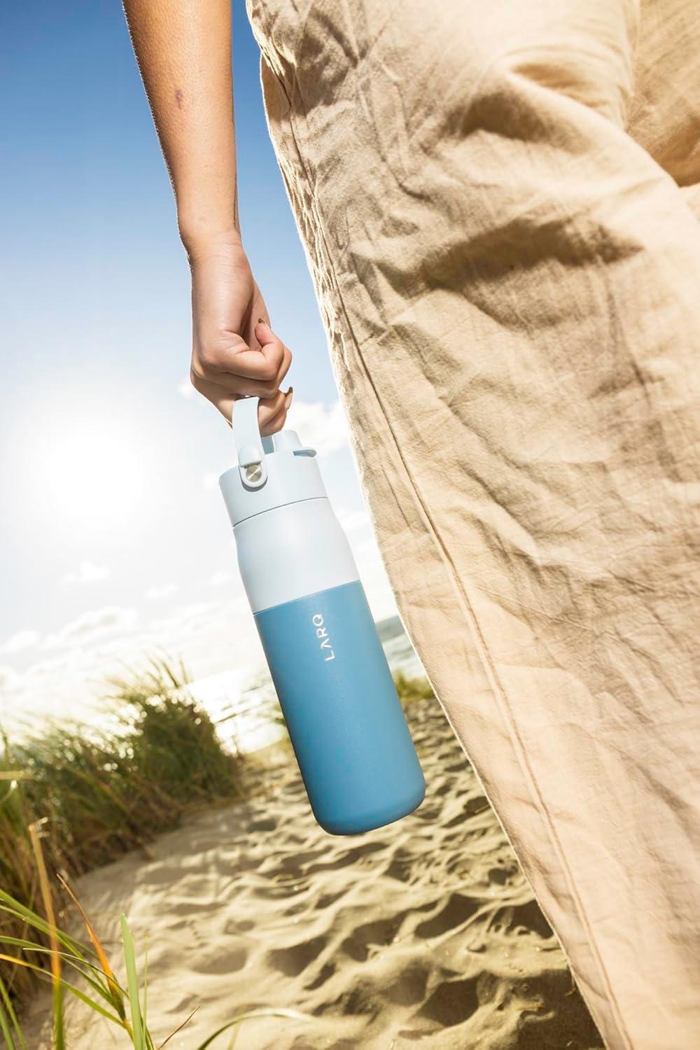 image:imageLARQ Bottle Swig Top 34oz Insulated Stainless Steel Water Bottle With BuiltIn Silicone Handle BPA Free Reusable Water Bottle for Sports Gym and Travel Granite WhiteAmalfi Blue