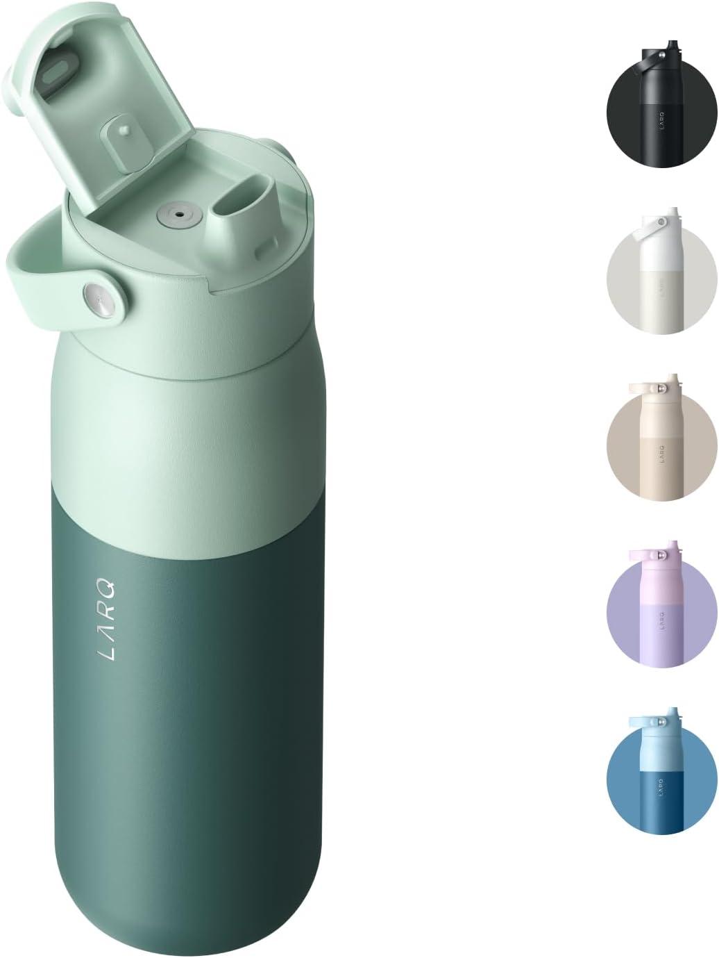 image:imageLARQ Bottle Swig Top 34oz Insulated Stainless Steel Water Bottle With BuiltIn Silicone Handle BPA Free Reusable Water Bottle for Sports Gym and Travel Granite WhiteEucalyptus Green