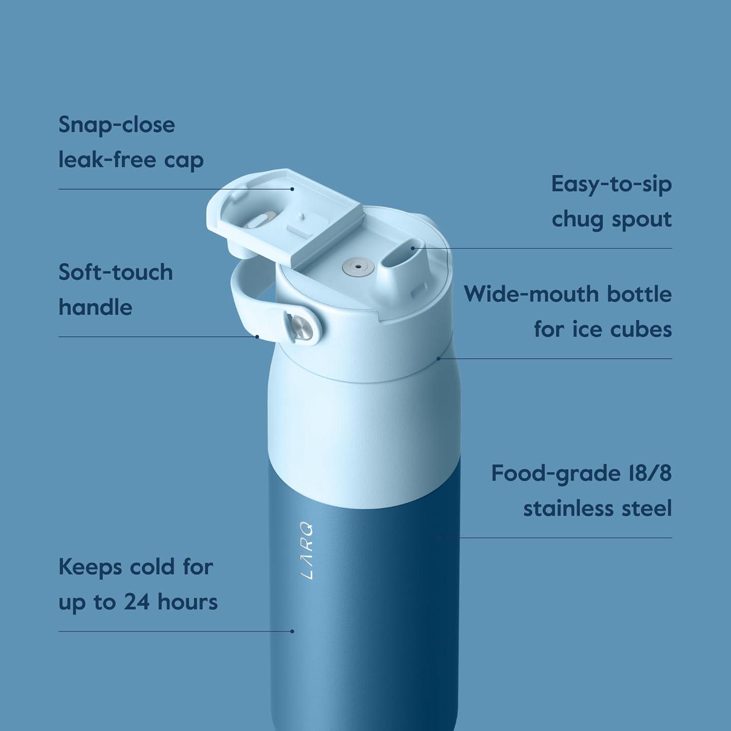 image:imageLARQ Bottle Swig Top 34oz Insulated Stainless Steel Water Bottle With BuiltIn Silicone Handle BPA Free Reusable Water Bottle for Sports Gym and Travel Granite WhiteAmalfi Blue