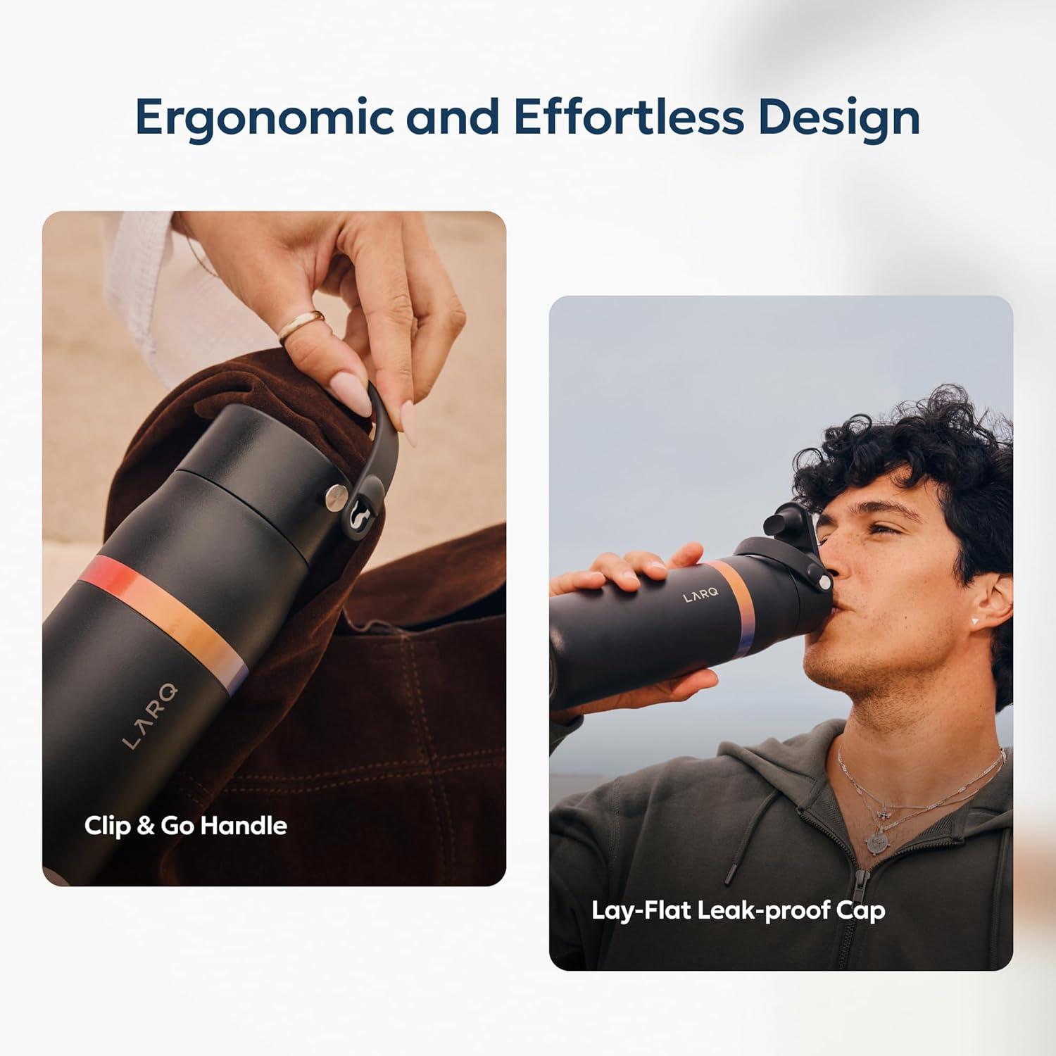 image:imageLARQ Bottle Swig Top 34oz Insulated Stainless Steel Water Bottle With BuiltIn Silicone Handle BPA Free Reusable Water Bottle for Sports Gym and Travel Granite WhiteAmber Vittoria Obsidian Black