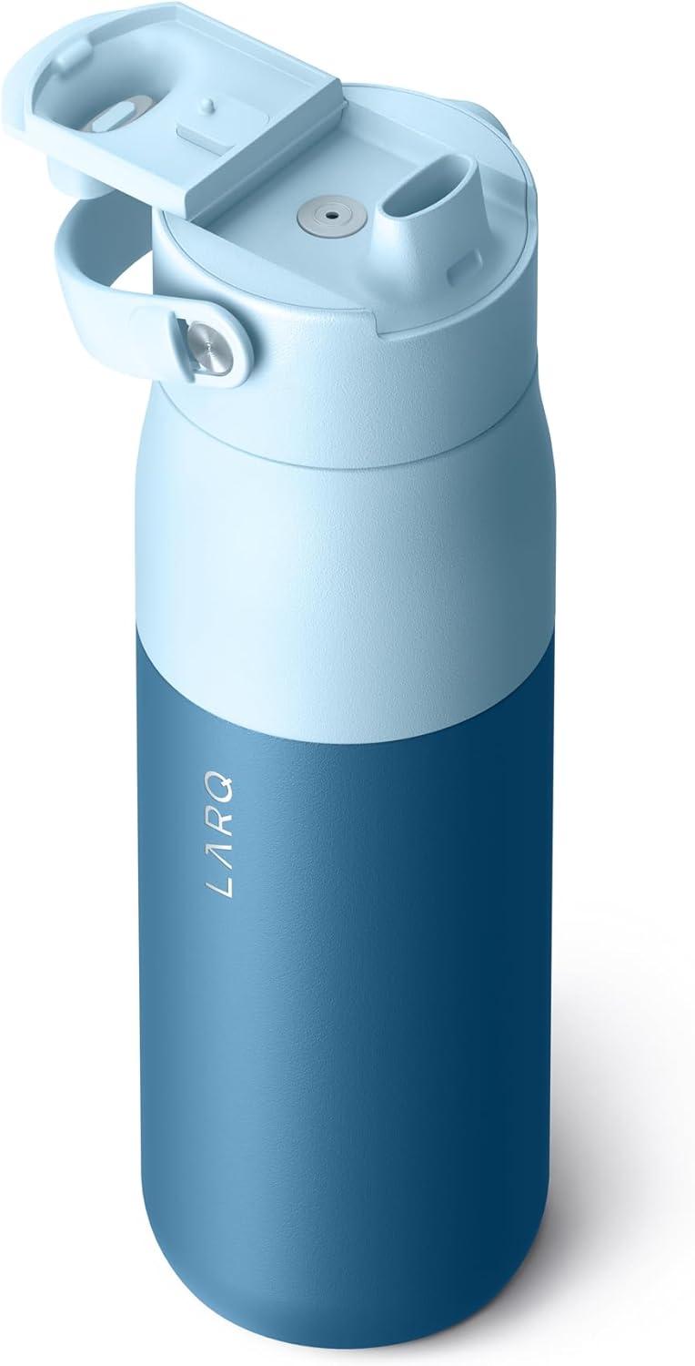 image:imageLARQ Bottle Swig Top 34oz Insulated Stainless Steel Water Bottle With BuiltIn Silicone Handle BPA Free Reusable Water Bottle for Sports Gym and Travel Granite WhiteAmalfi Blue