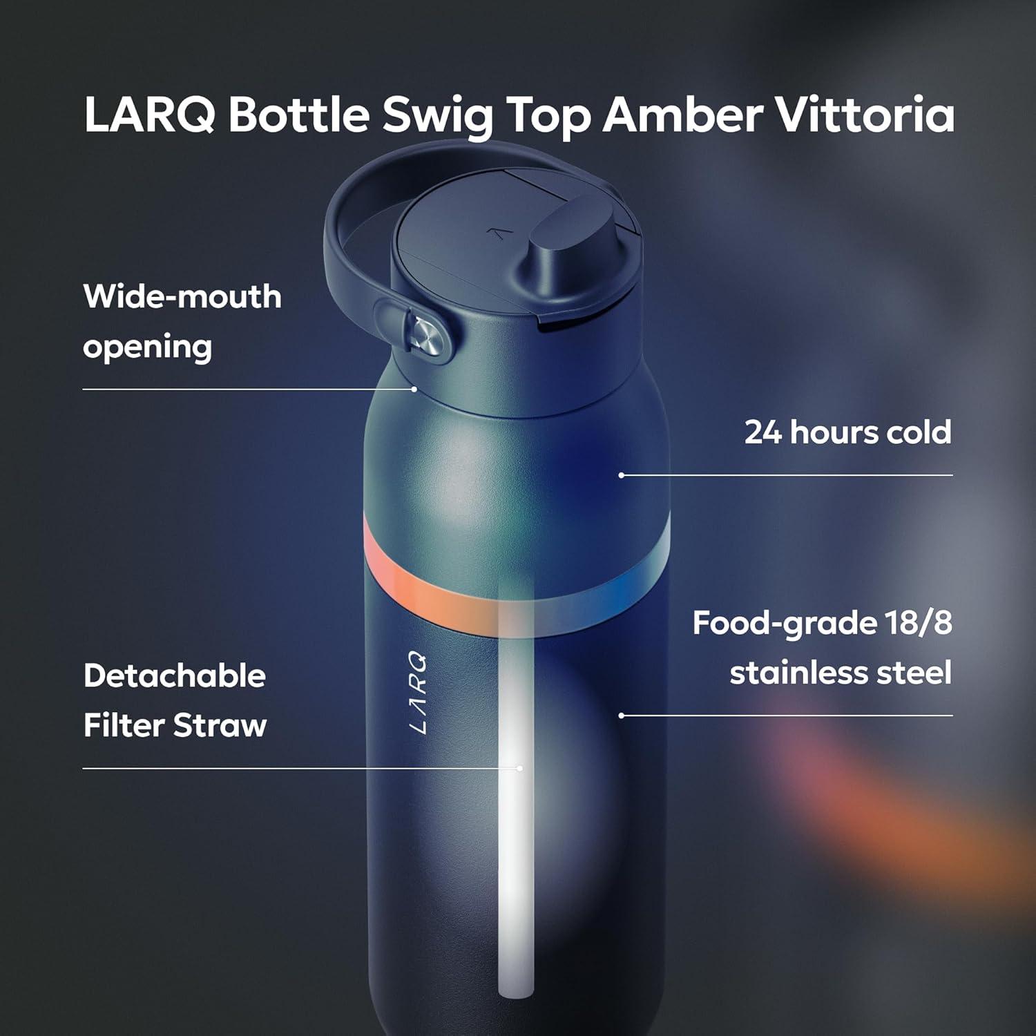 image:imageLARQ Bottle Swig Top 34oz Insulated Stainless Steel Water Bottle With BuiltIn Silicone Handle BPA Free Reusable Water Bottle for Sports Gym and Travel Granite WhiteAmber Vittoria Obsidian Black