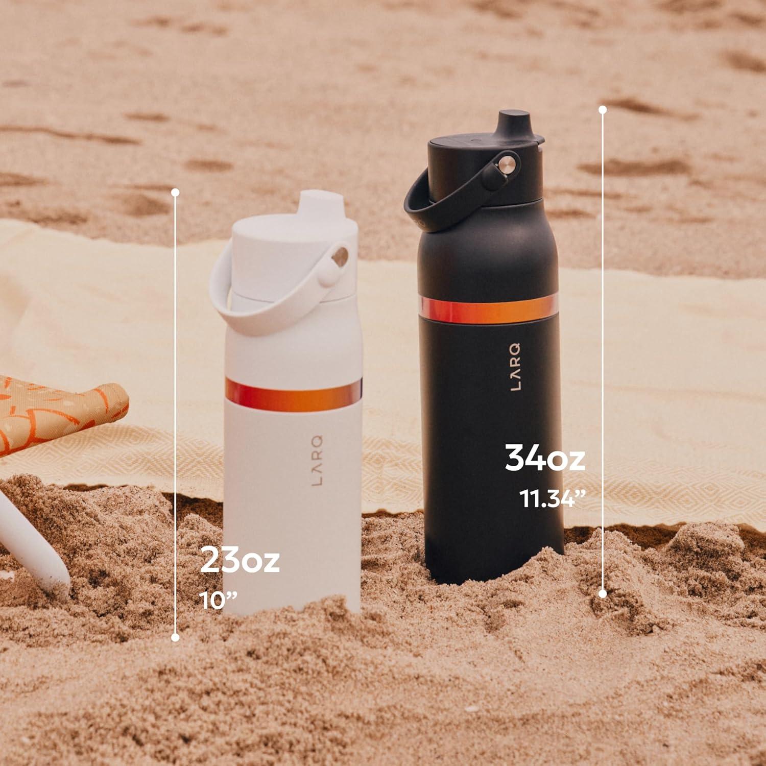 image:imageLARQ Bottle Swig Top 34oz Insulated Stainless Steel Water Bottle With BuiltIn Silicone Handle BPA Free Reusable Water Bottle for Sports Gym and Travel Granite WhiteAmber Vittoria Granite White