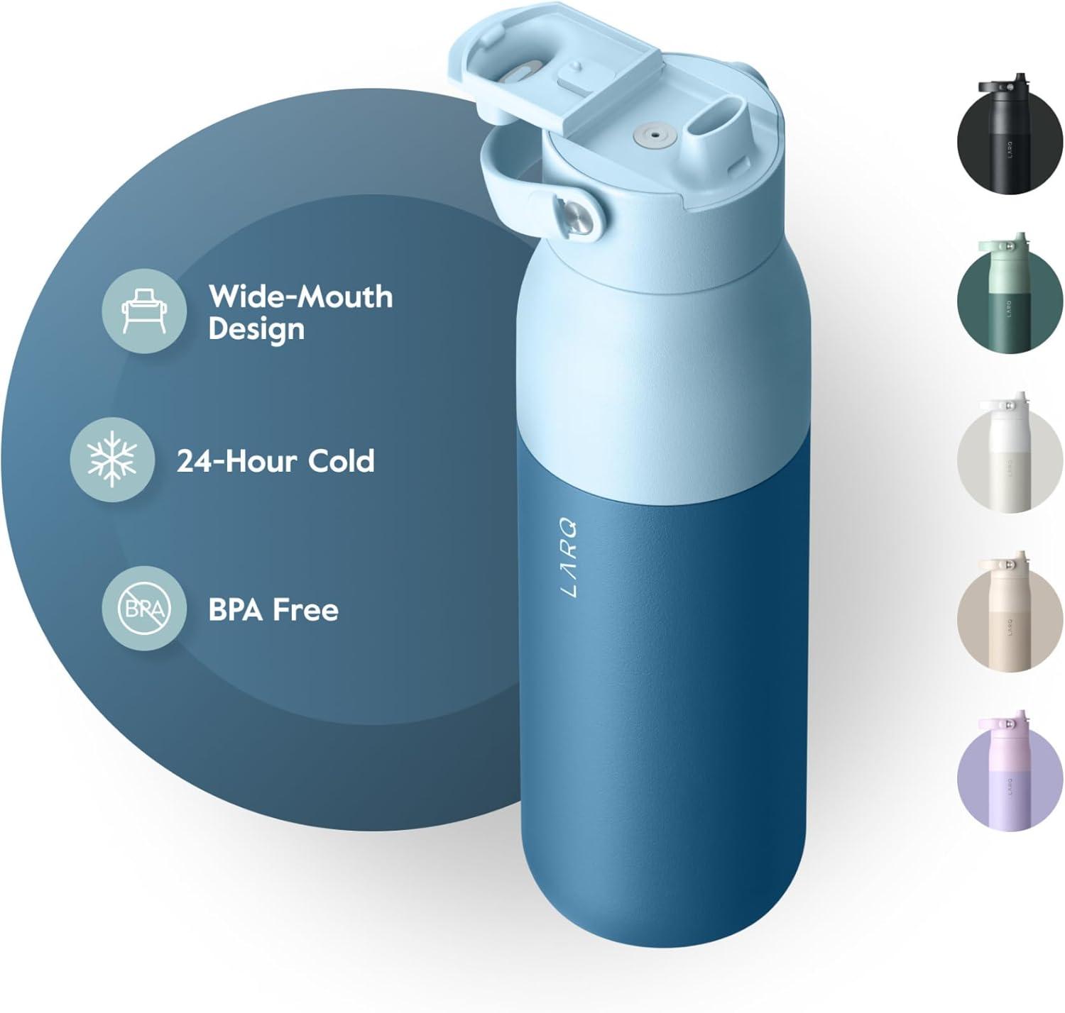 image:imageLARQ Bottle Swig Top 34oz Insulated Stainless Steel Water Bottle With BuiltIn Silicone Handle BPA Free Reusable Water Bottle for Sports Gym and Travel Granite WhiteAmalfi Blue