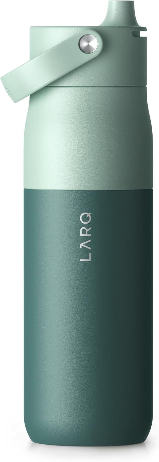 image:imageLARQ Bottle Swig Top 34oz Insulated Stainless Steel Water Bottle With BuiltIn Silicone Handle BPA Free Reusable Water Bottle for Sports Gym and Travel Granite WhiteEucalyptus Green