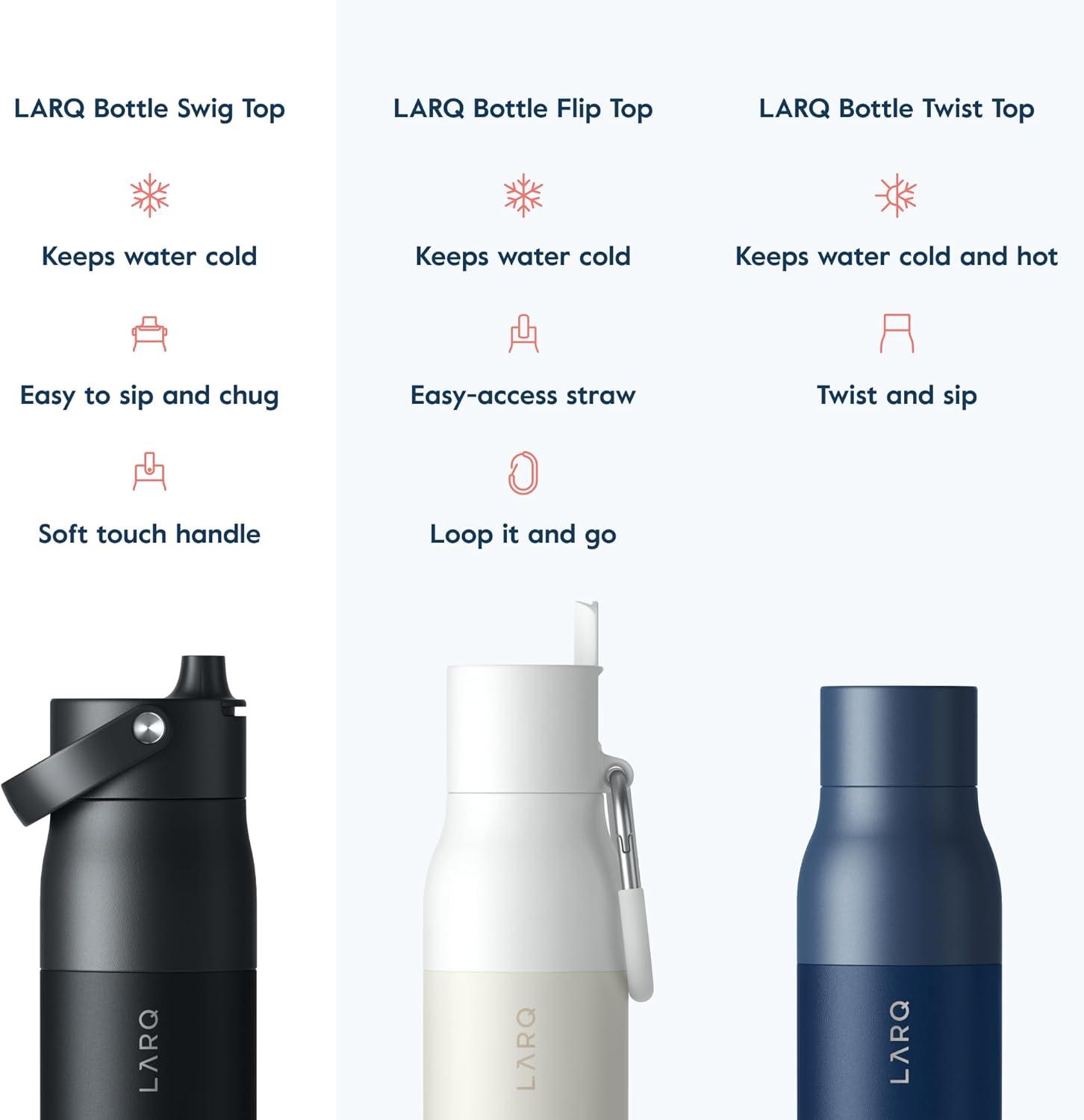image:imageLARQ Bottle Swig Top 34oz Insulated Stainless Steel Water Bottle With BuiltIn Silicone Handle BPA Free Reusable Water Bottle for Sports Gym and Travel Granite WhiteObsidian Black