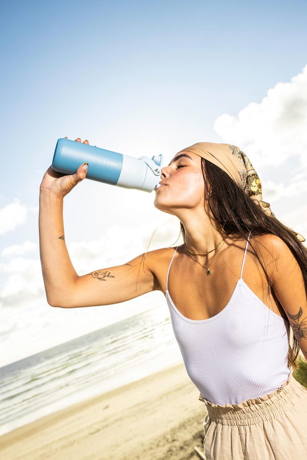 image:imageLARQ Bottle Swig Top 34oz Insulated Stainless Steel Water Bottle With BuiltIn Silicone Handle BPA Free Reusable Water Bottle for Sports Gym and Travel Granite WhiteAmalfi Blue