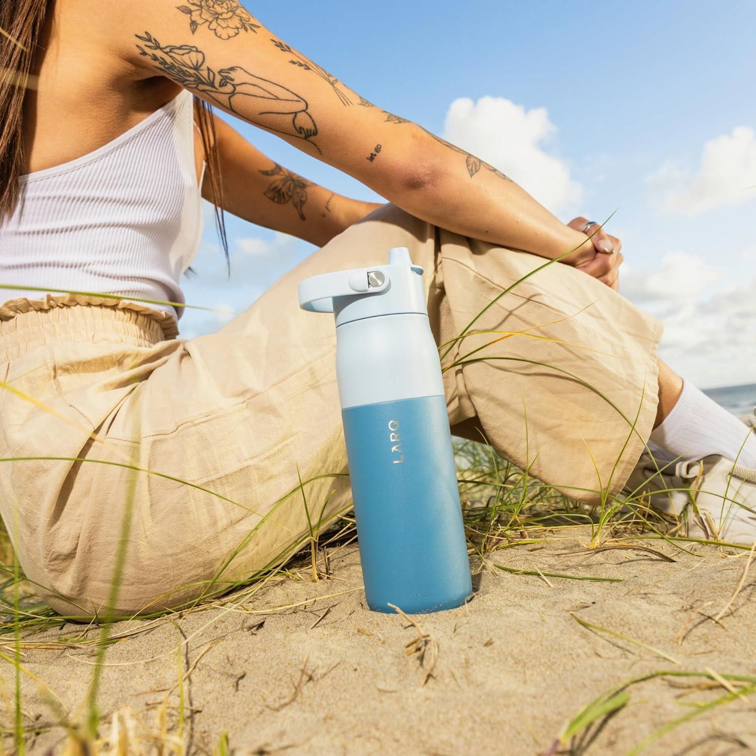 image:imageLARQ Bottle Swig Top 34oz Insulated Stainless Steel Water Bottle With BuiltIn Silicone Handle BPA Free Reusable Water Bottle for Sports Gym and Travel Granite WhiteAmalfi Blue