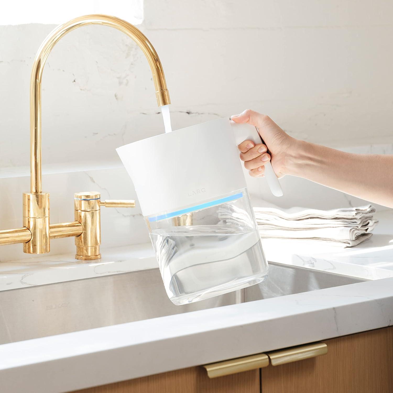 image:imageLARQ PureVis 3in1 Water Pitcher Purifier Filter amp Tracking 8Cup Water Purifier Pitcher with Advanced Filter for Clean amp Crisp Water Removes Chlorine PFAS Lead amp More Monaco BluePure White