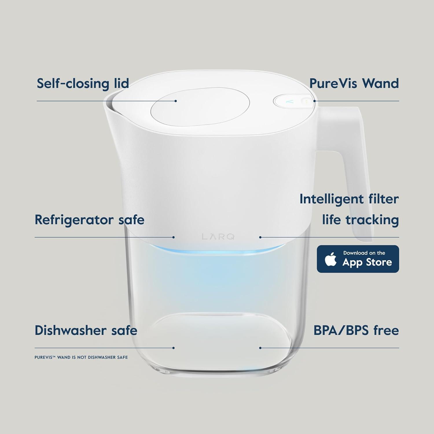 image:imageLARQ PureVis 3in1 Water Pitcher Purifier Filter amp Tracking 8Cup Water Purifier Pitcher with Advanced Filter for Clean amp Crisp Water Removes Chlorine PFAS Lead amp More Monaco BluePure White