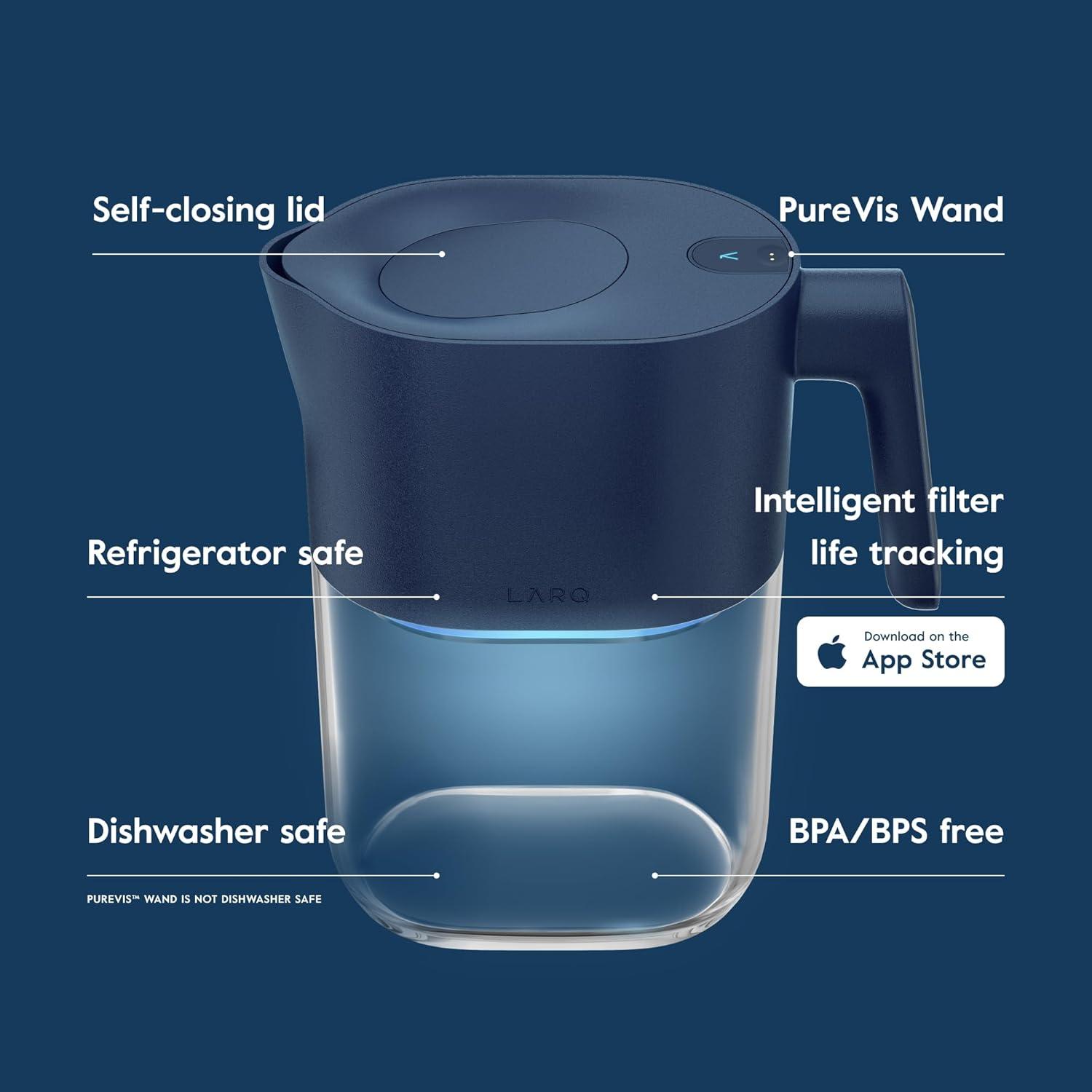 image:imageLARQ PureVis 3in1 Water Pitcher Purifier Filter amp Tracking 8Cup Water Purifier Pitcher with Advanced Filter for Clean amp Crisp Water Removes Chlorine PFAS Lead amp More Monaco BlueMonaco Blue