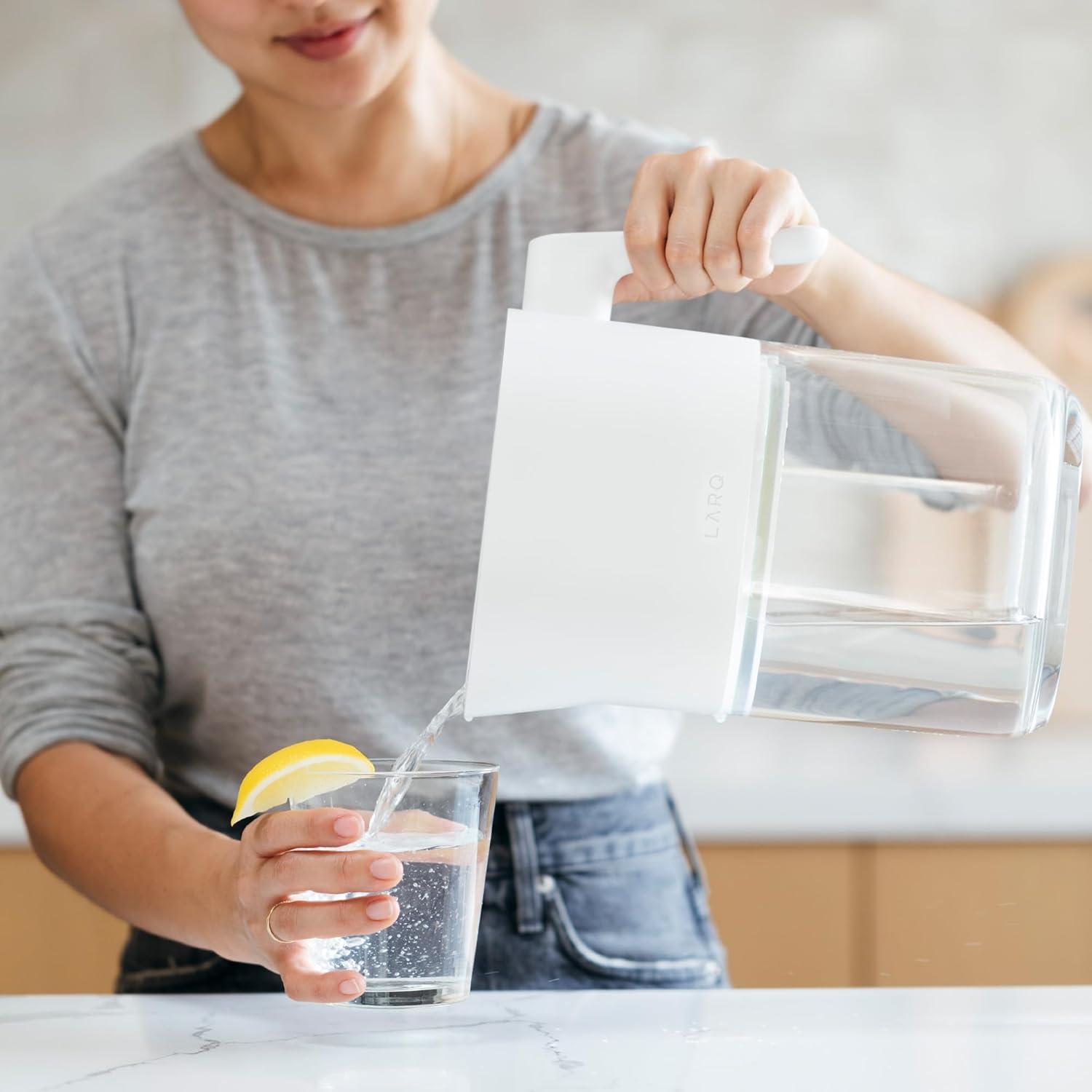 image:imageLARQ PureVis 3in1 Water Pitcher Purifier Filter amp Tracking 8Cup Water Purifier Pitcher with Advanced Filter for Clean amp Crisp Water Removes Chlorine PFAS Lead amp More Monaco BluePure White