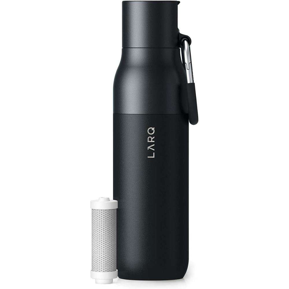 image:imageLARQ Bottle Filtered Insulated Stainless Steel Water Bottle BPA Free with Nano Zero Technology and LongLasting Filters Obsidian Black 25ozObsidian Black