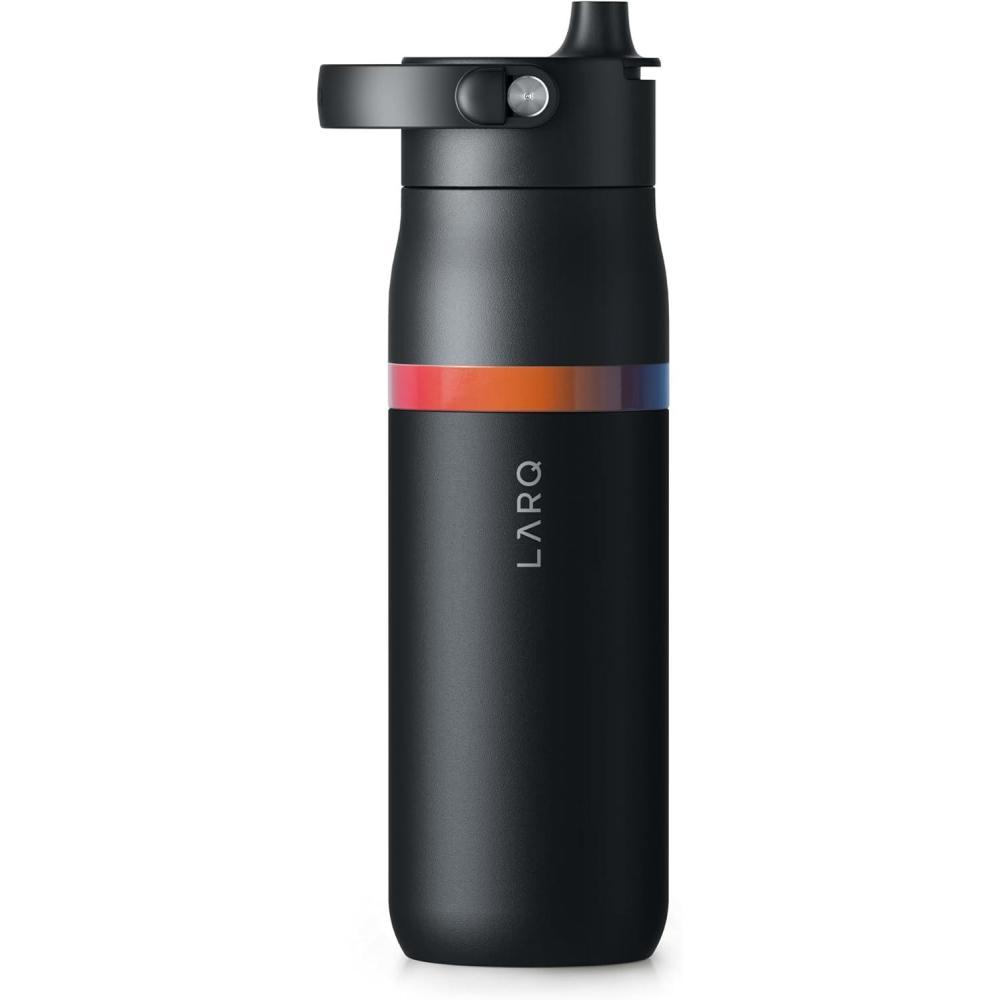 image:imageLARQ Bottle Swig Top 34oz Insulated Stainless Steel Water Bottle With BuiltIn Silicone Handle BPA Free Reusable Water Bottle for Sports Gym and Travel Granite WhiteAmber Vittoria Obsidian Black