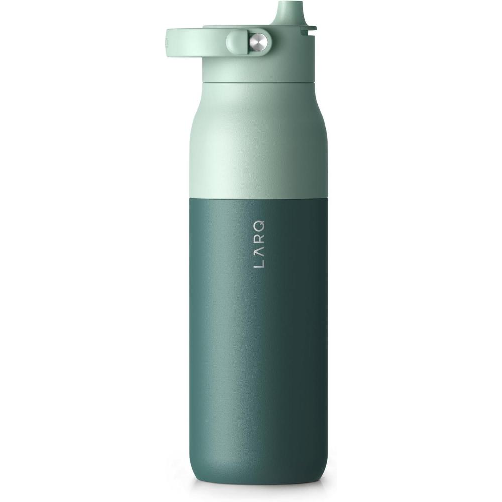 image:imageLARQ Bottle Swig Top 34oz Insulated Stainless Steel Water Bottle With BuiltIn Silicone Handle BPA Free Reusable Water Bottle for Sports Gym and Travel Granite WhiteEucalyptus Green