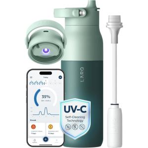 LARQ Bottle PureVis 2 – UV Water Purifier with Self-Cleaning, App Hydration Tracking, Filter Straw, Detachable Handle, Double-Wall Insulated(Eucalyptus Green)