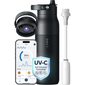 LARQ Bottle PureVis 2 – UV Water Purifier with Self-Cleaning, App Hydration Tracking, Filter Straw, Detachable Handle, Double-Wall Insulated(Obsidian Black)