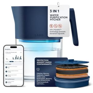 LARQ PureVis 3-in-1 Water Pitcher – Purifier, Filter & Tracking, 8-Cup Water Purifier Pitcher with Advanced Filter for Clean & Crisp Water – Removes Chlorine, PFAS, Lead & More – Monaco Blue(Monaco Blue)