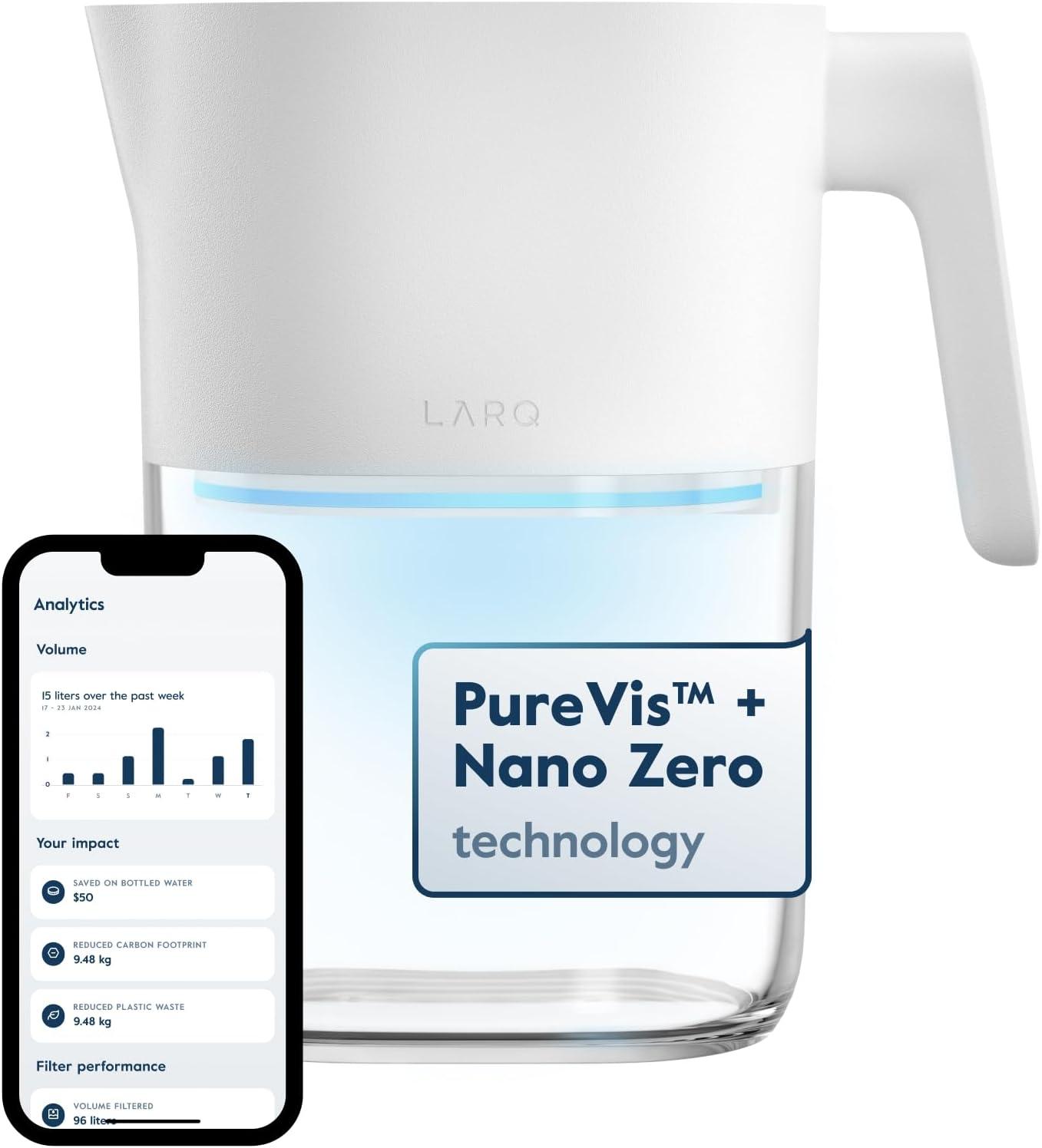 image:imageLARQ Hydrated Cheer Gift Set Pitcher PureVis 19L SelfCleaning UV Water Filter Pitcher for Tap and Drinking Water Swig Top 34oz Insulated Water Bottle With BuiltIn Silicone Handle