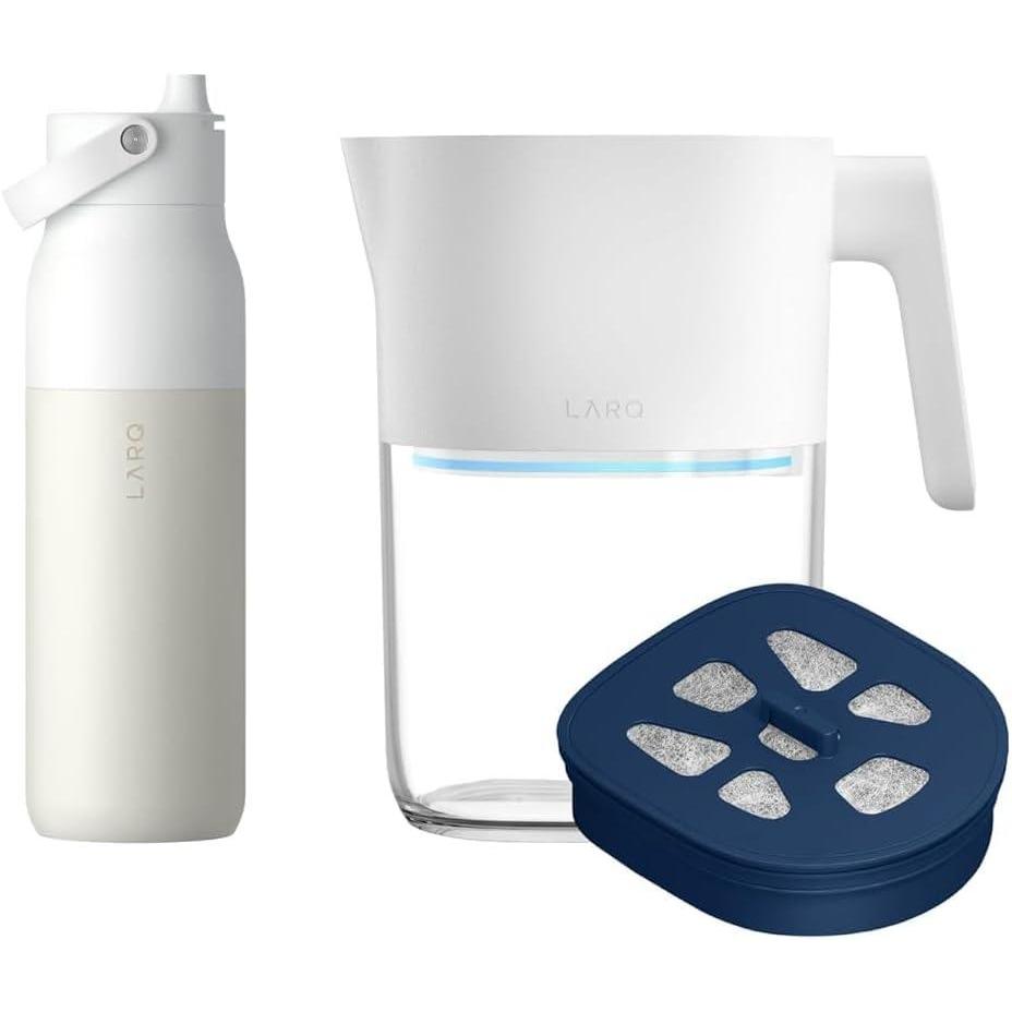 image:imageLARQ Hydrated Cheer Gift Set Pitcher PureVis 19L SelfCleaning UV Water Filter Pitcher for Tap and Drinking Water Swig Top 34oz Insulated Water Bottle With BuiltIn Silicone Handle