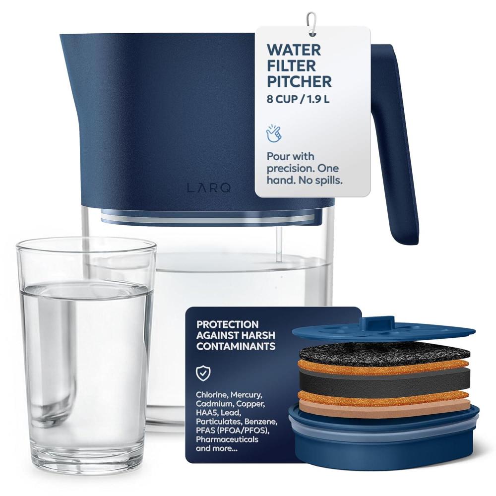 image:imageLARQ Water Filter Pitcher 19L 8Cup Nano Zero Filter Removes Chlorine Lead PFAS amp More Monaco BlueMonaco Blue