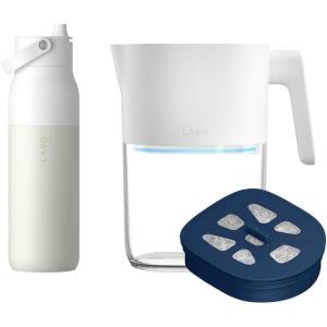 LARQ Hydrated Cheer Gift Set Pitcher PureVis 1.9L, Self-Cleaning UV Water Filter Pitcher for Tap and Drinking Water + Swig Top 34oz, Insulated Water Bottle With Built-In Silicone Handle