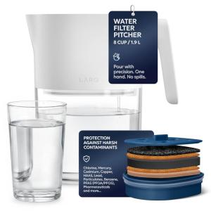 LARQ Water Filter Pitcher 1.9L (8-Cup) – Nano Zero Filter Removes Chlorine, Lead, PFAS & More – Monaco Blue(Pure White)