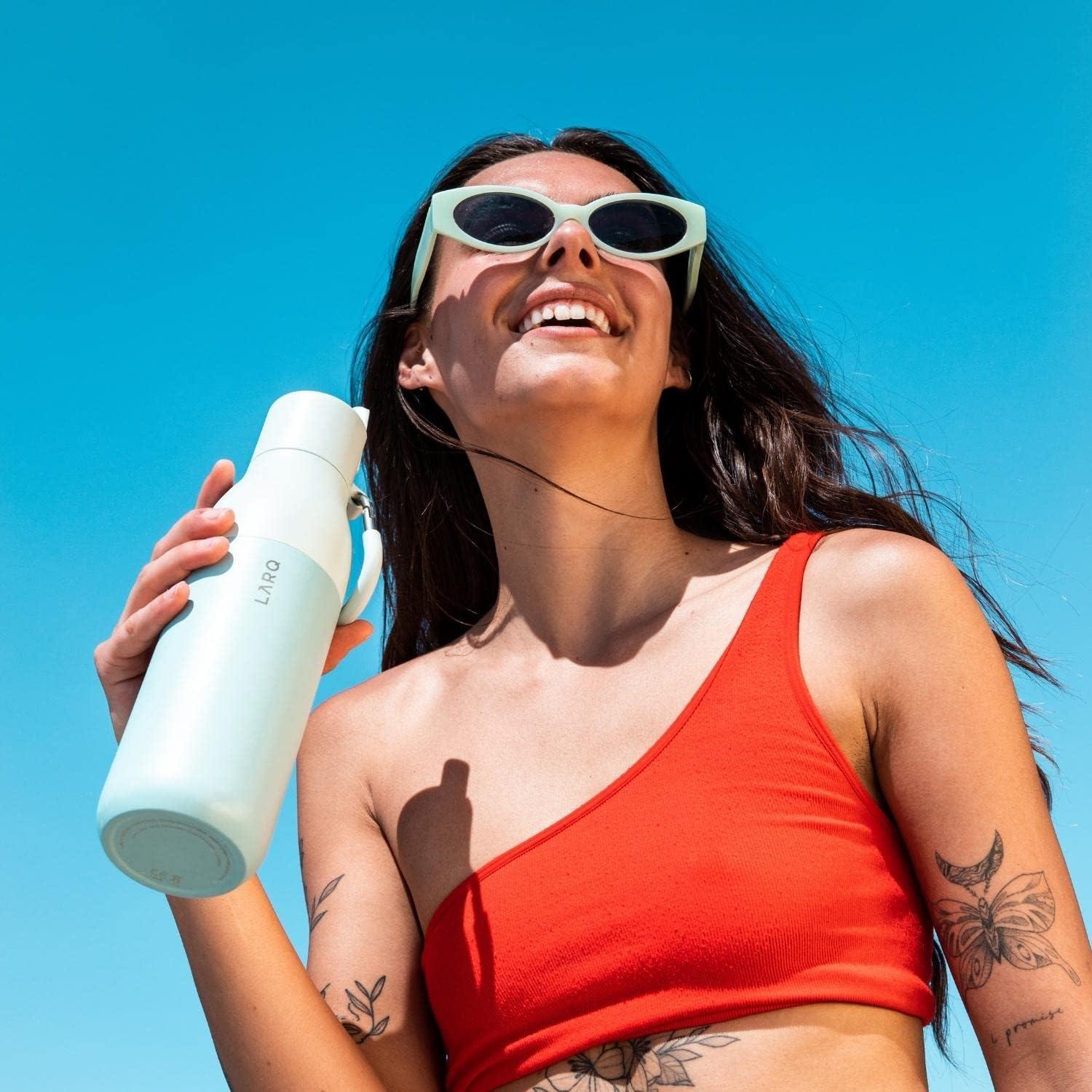 image:imageLARQ Bottle Flip Top 17 oz Reusable Insulated Stainless Steel Water Bottle With Straw BPA Free For Sports Gym and Travel Keep Drinks Cold for 24 Hours Seaside MintSeaside Mint