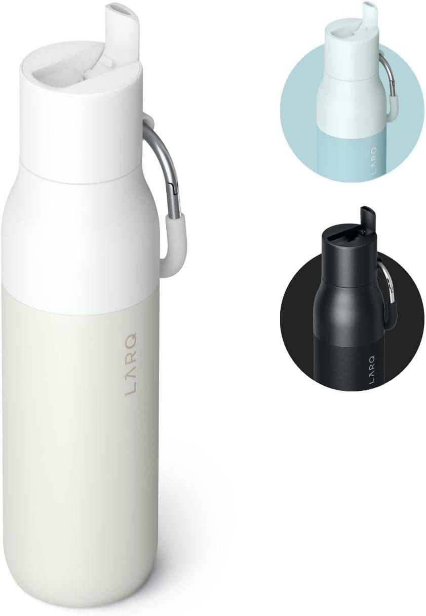 image:imageLARQ Bottle Flip Top 17 oz Reusable Insulated Stainless Steel Water Bottle With Straw BPA Free For Sports Gym and Travel Keep Drinks Cold for 24 Hours Seaside MintGranite White