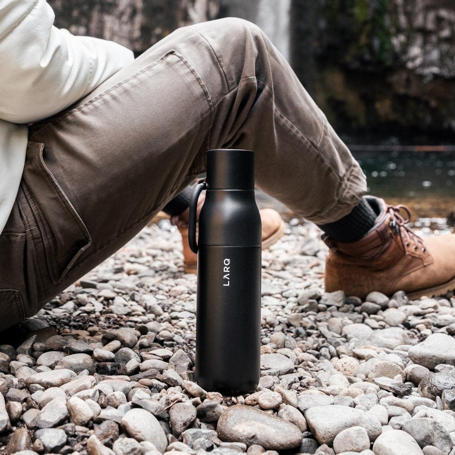 image:imageLARQ Bottle Flip Top 17 oz Reusable Insulated Stainless Steel Water Bottle With Straw BPA Free For Sports Gym and Travel Keep Drinks Cold for 24 Hours Seaside MintObsidian Black